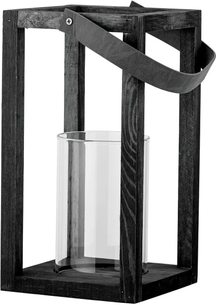 BLOOMINGVILLE Lyra Lykta med Glas, Svart, Furu